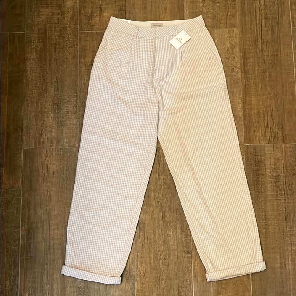 Brixton Victory trouser pant in beige gingham print. NWT